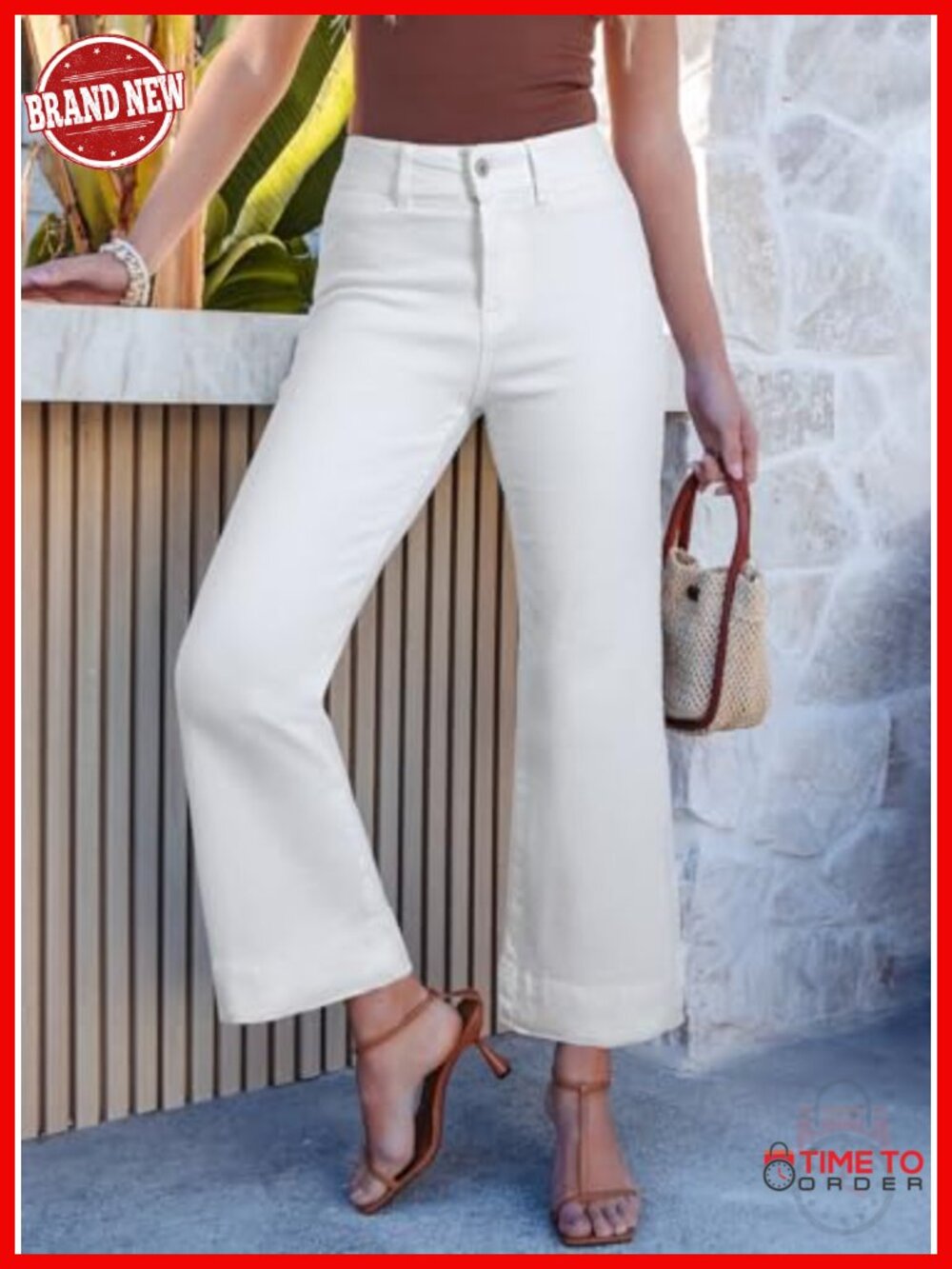 High Waisted Stretch Denim Wide Leg Jeans with Pockets - Picture 4 of 6